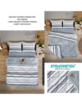 ETE HOMETEX ÇİFT KİŞİLİK LÜX WELSOFT YORGAN SETİ 195X215CM TASEL GRİ 8696474231951